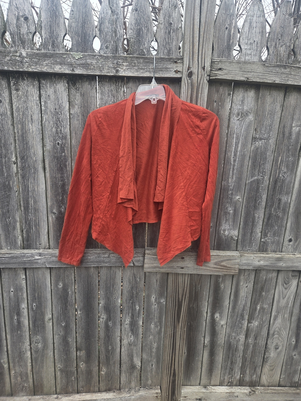 Open-Front Draped Cardigan Jacket in Rust Red
